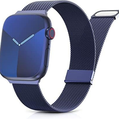 DV Milanese Strap Compatible with Apple Watch Straps 45mm 44mm 42mm Women Men, Magnetic Adjustable Band for iWatch Series 8 7 6 5 4 3 2 1 SE, Fashion Metal Strap for Smart iWatch (Blue)