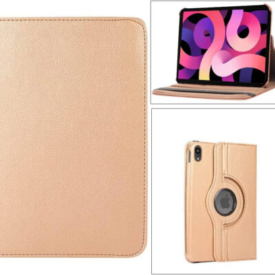 For iPad Air 5 Air 4 Case 4th-5th Generation 10.9inch (2022/2020 Model) 360 Leather Wallet Rotating Durable Protective Cover (Gold)